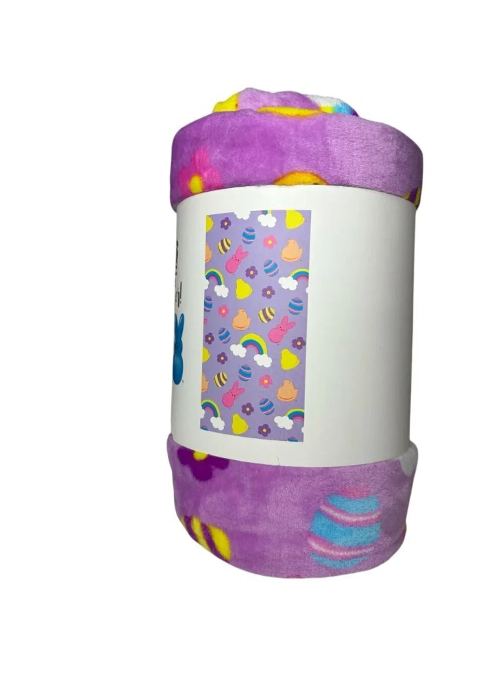 Peeps Brand Happy Easter Plush Throw Purple Easter Egg Chick Rainbow Blanket New